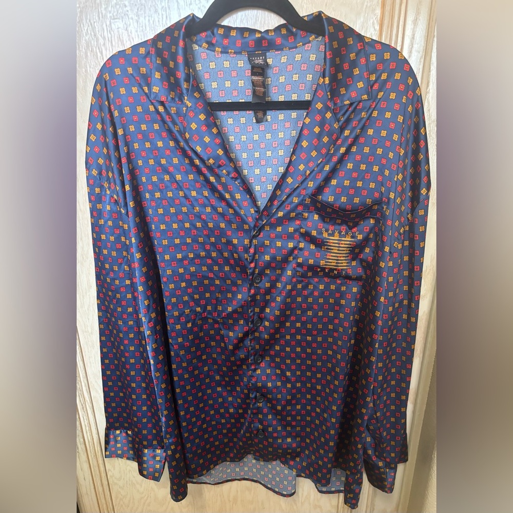 Savage X Fenty Satin Foulard Sleep Shirt Size Small‎